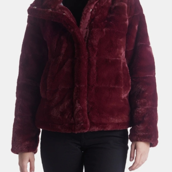 NWT Faux Fur Wine colored jacket - Picture 2 of 5